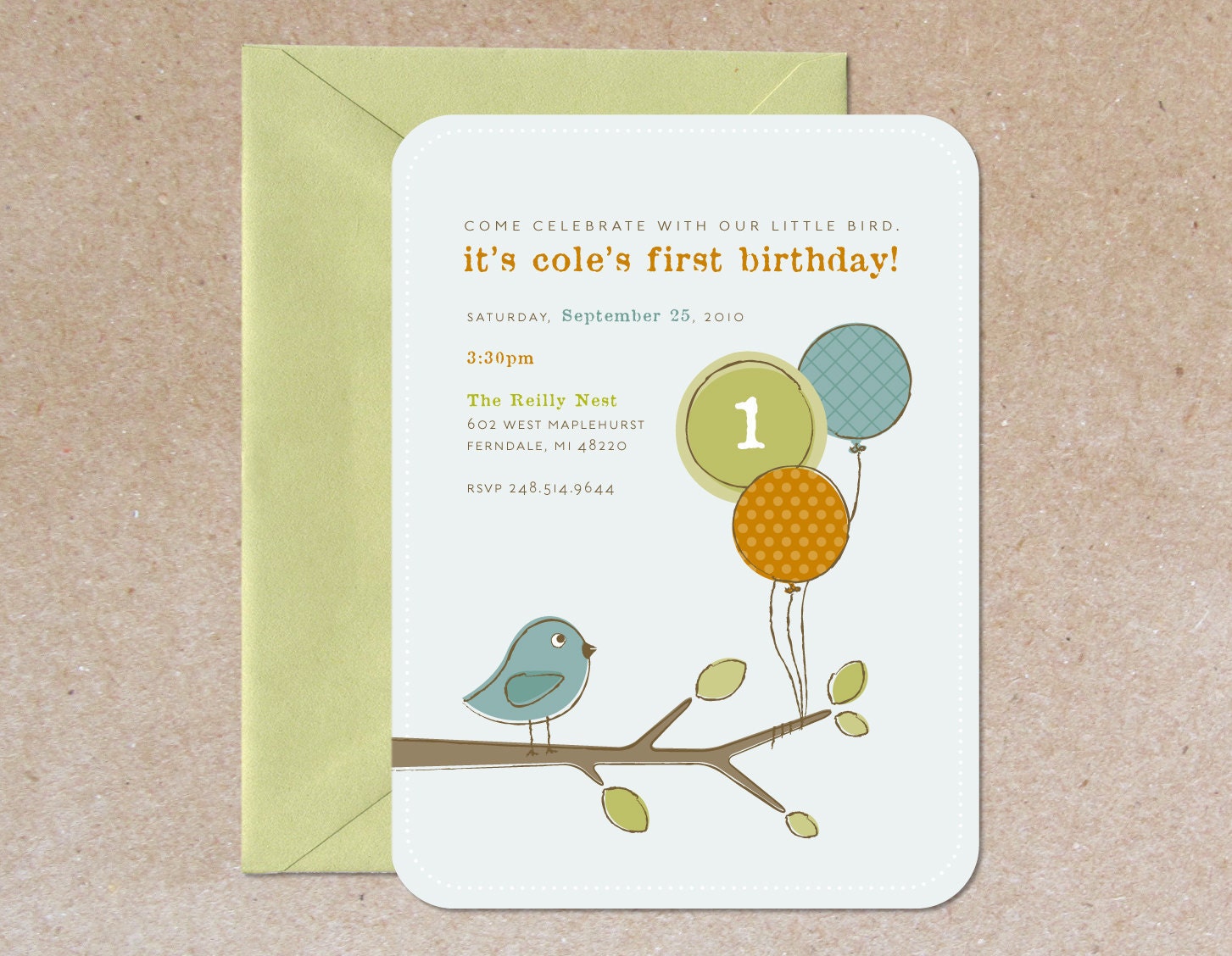 Modern Children's Birthday Party Invitation - Bird