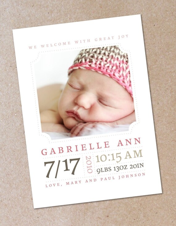 Minimalist Modern - Photo Birth Announcement - Baby Girl or Baby Boy