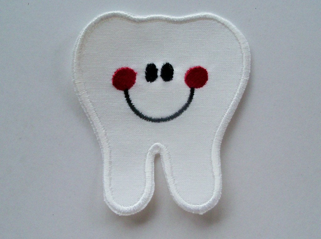 Tooth - Happy Tooth - is a DIY Iron On - Sew On Applique Patch- Custom made to order.