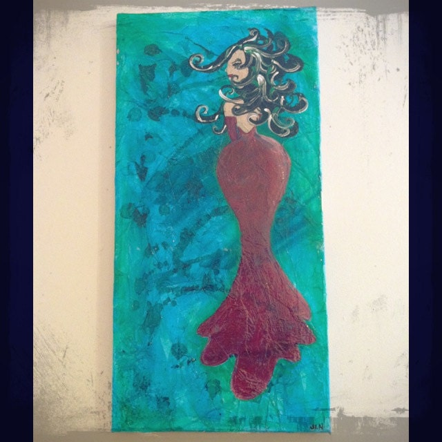 Lady in Red Mixed Media Original Painting