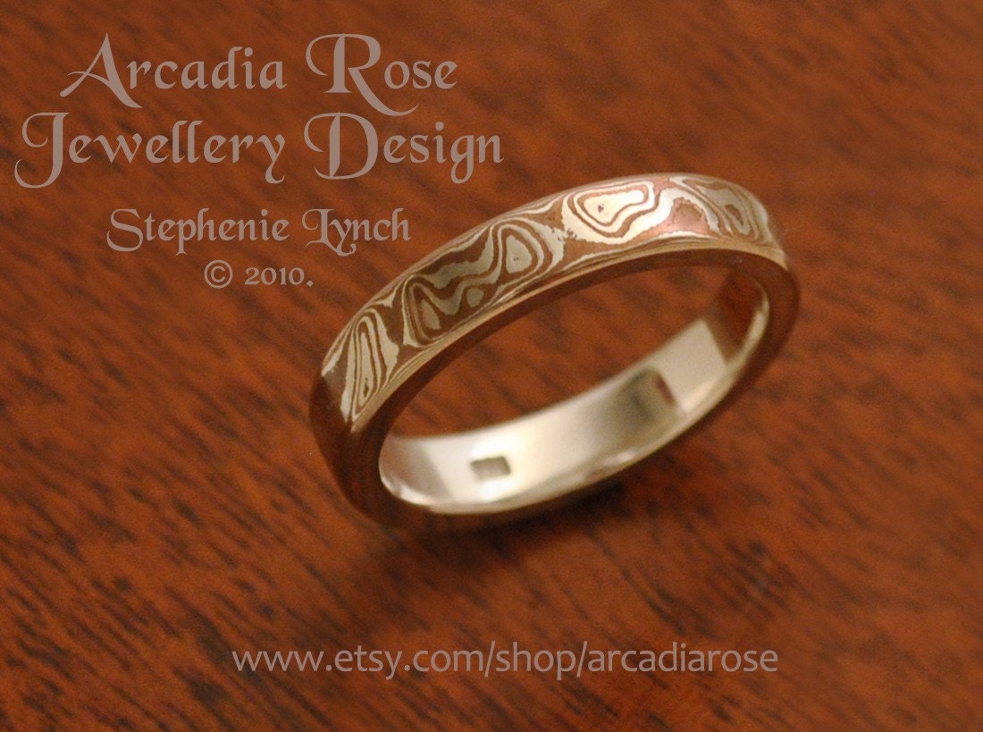 Size 7 1/4 (U.S) Size O 1/2 - Mokume Gane Random Pattern Double Ring/Sterling Silver Liner by Stephenie Lynch.