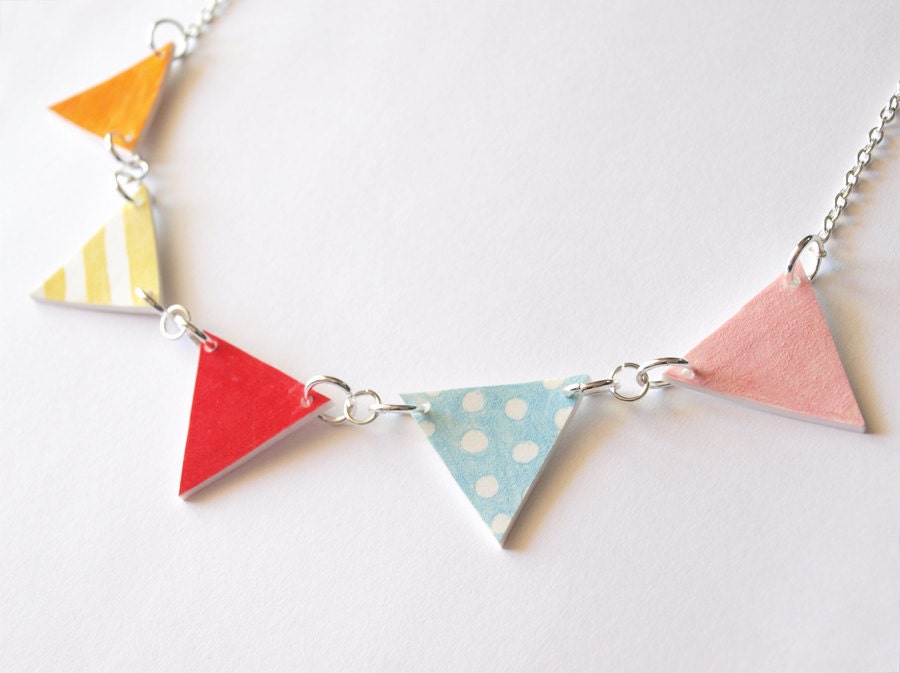Bunting - Colourful Hand Drawn Necklace - Made To Order