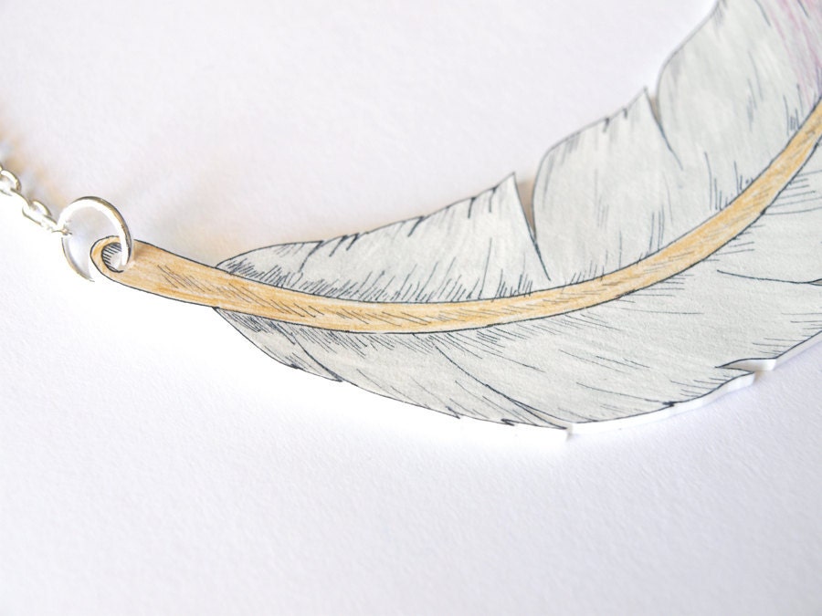 Hand Drawn Feather Necklace - Made To Order
