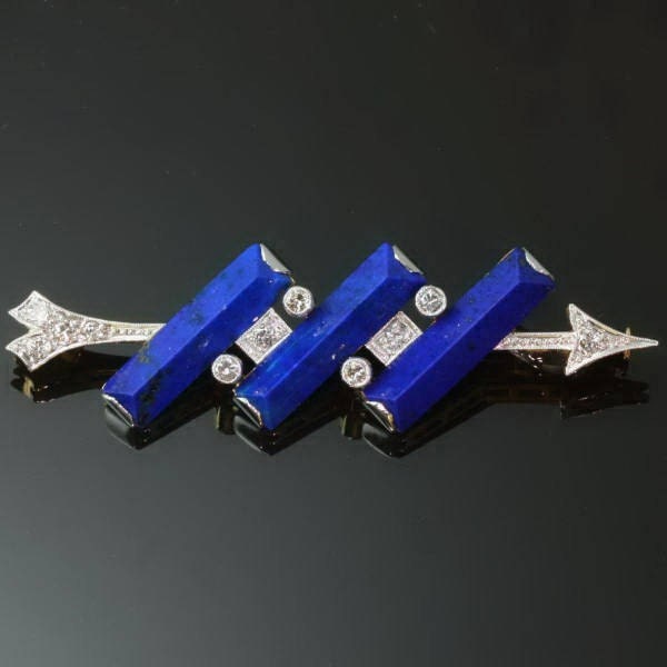 Vintage blue lapis lazuli brooch diamonds arrow platinum gold 1940s