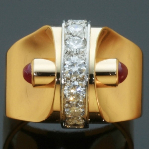 Art Retro gold ring diamond ruby 1940s vintage jewelry