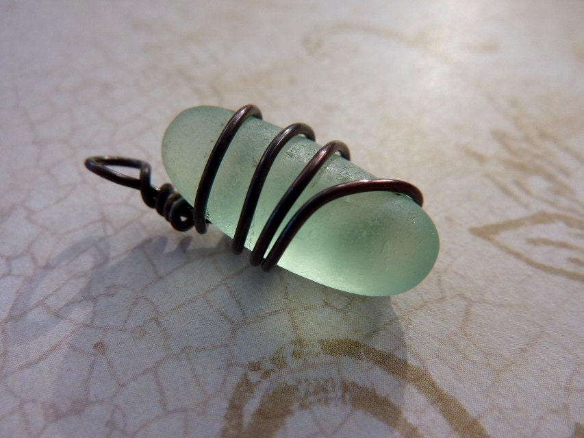 Sea Glass Pendant - Glowing Seafoam Blue Sea Glass