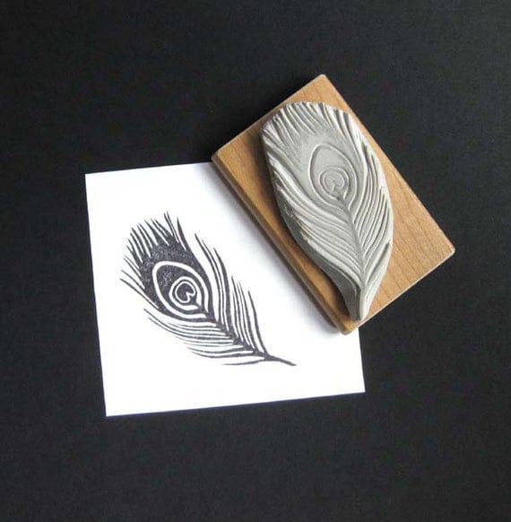 Peacock Feather Hand Carved Stamp