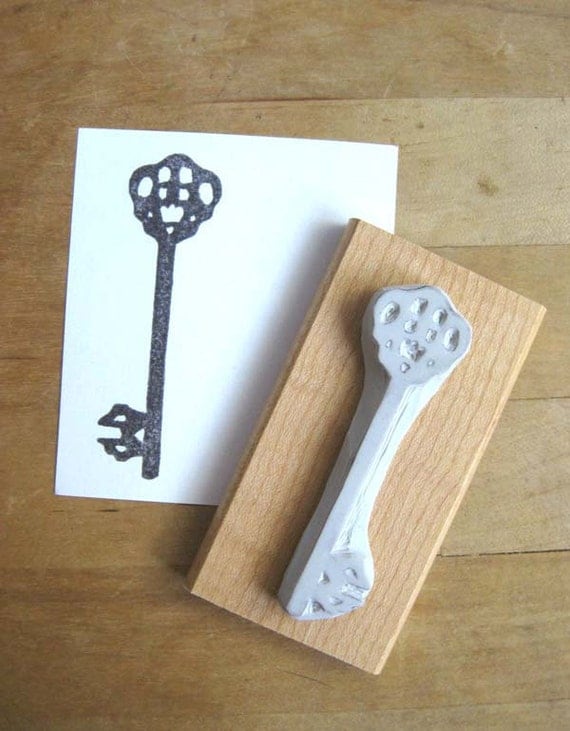 Skeleton Key Silhouette Hand Carved Stamp