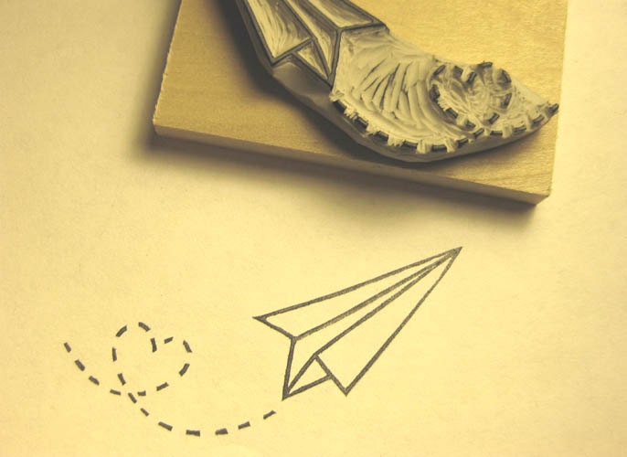 Paper Plane Air Mail Hand Carved Stamp