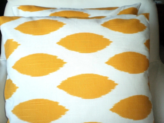 Pillows Decorative Pillows Accent Pillows Throw Pillow Cushion Covers Yellow and White Ikat Chipper BOTH SIDES - Pair of Two 18 x 18