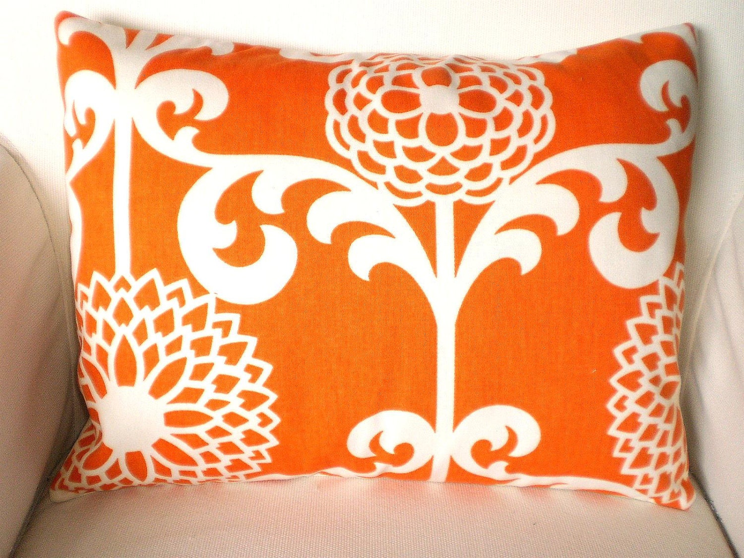 Pillows Decorative Pillows Throw Pillow Cushion Covers Orange Cream Mod Large Floral BOTH SIDES - One 12 x 16 Lumbar