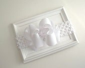 Baptism Double Layer Large Bow Headband, All White Baby Bow Headband