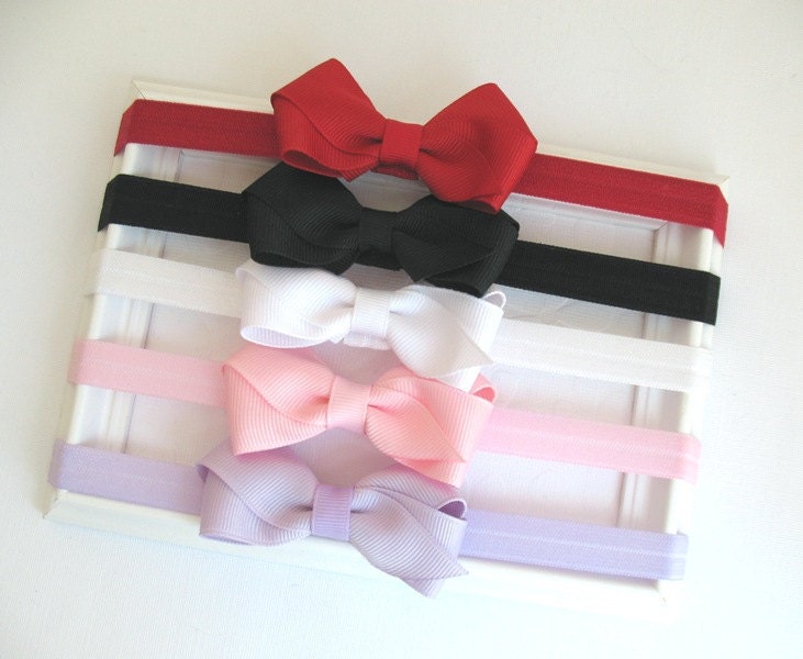 Baby Headband Variety Pack Set of 5 Simple Everyday Back To School Bow Headbands, Great Baby Shower Gift
