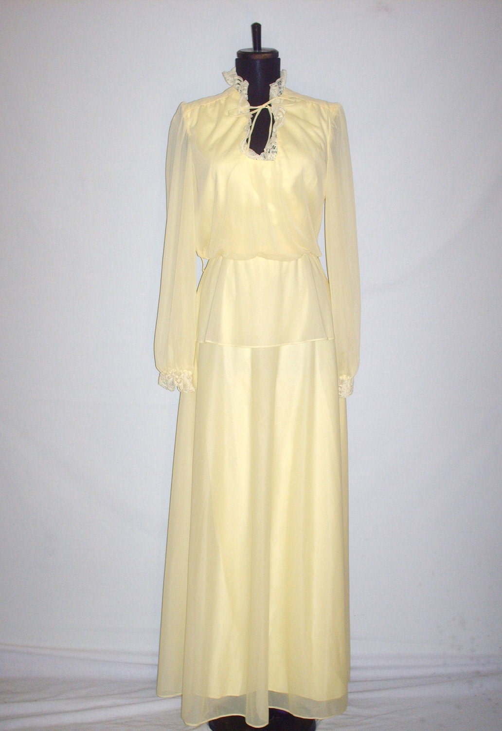 Vintage 1970s Canary Yellow Layered Chiffon Maxi Dress