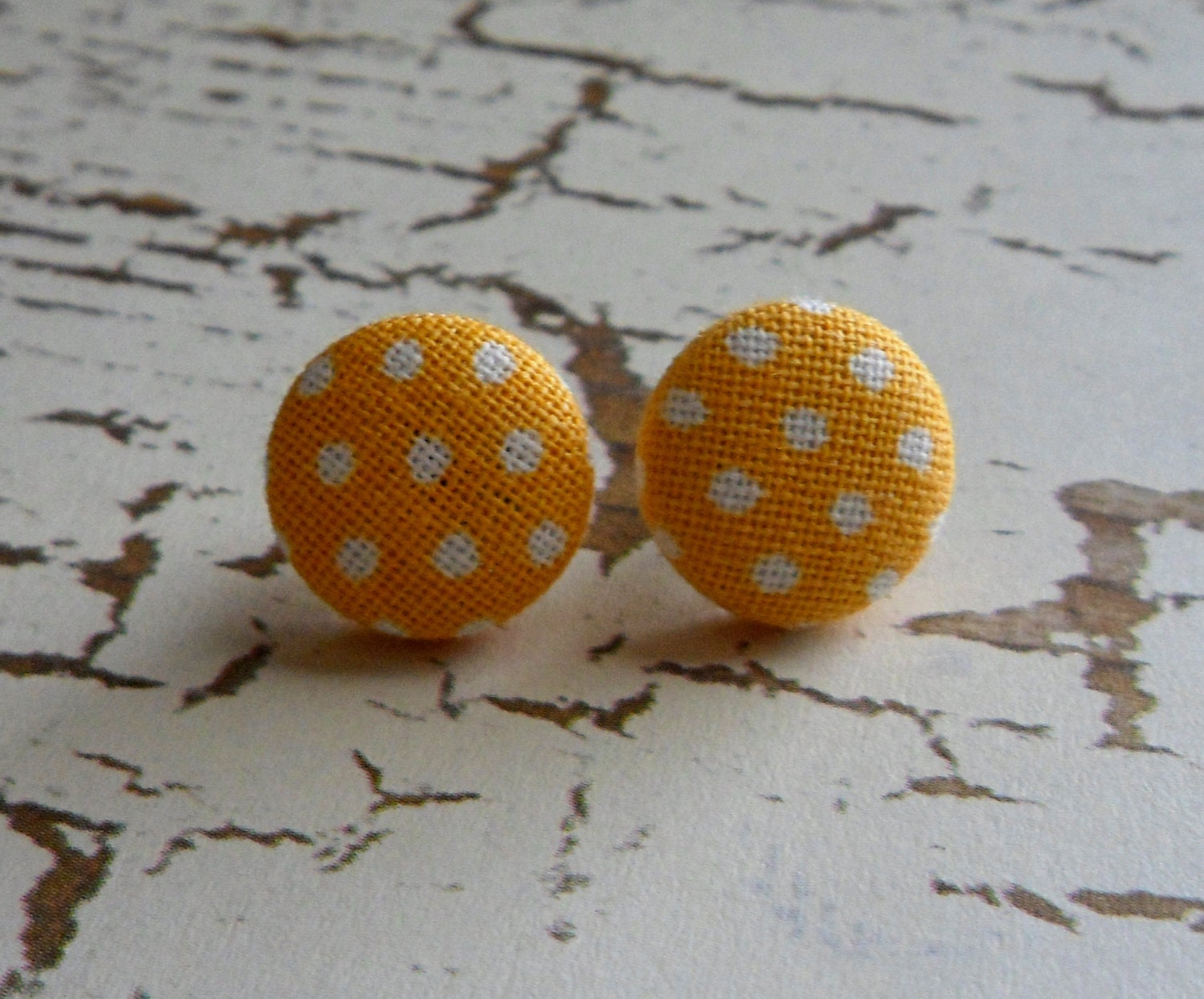 Set of 3 Yellow Earrings, Cabochon and Covered Button Earrings