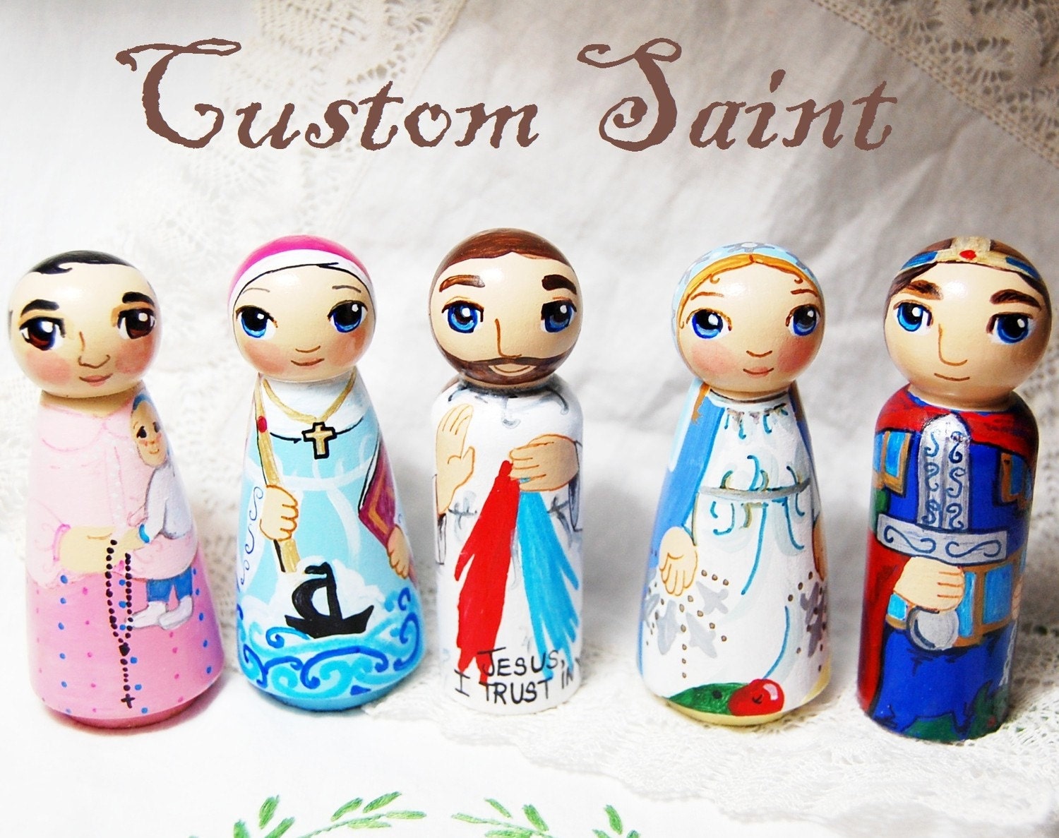 Custom Wooden Peg Saint Doll - Catholic Toy and Keepsake
