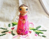 Pink Guardian Angel Girl or Boy Catholic Saint Peg Doll - Custom Wooden Toy - Made to Order