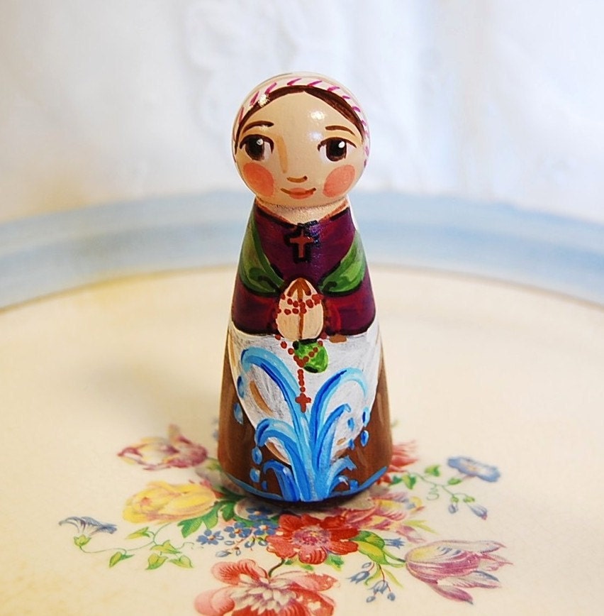 St Bernadette of Lourdes Catholic Saint Doll - Wooden Toy - Made to Order