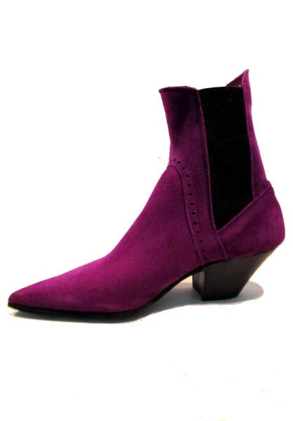 Men's Vintage 1980's John Fluevog Purple Suede Chelsea Beatle Boots from England UK size 6  (Men's US size 7)