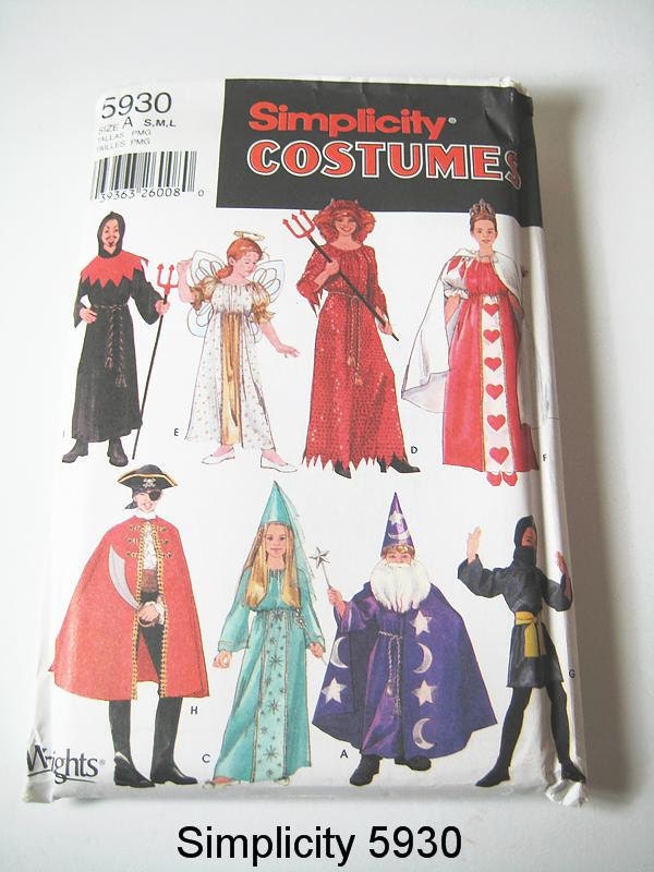 Simplicity Costume Pattern 5930: Child's Girls' and Boys' Costumes Variety - Pirate, Devil, Angel, Queen, Sorcerer and Ninja - Sz S/M/L