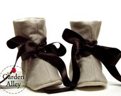 Merino Wool baby shoes - boots - micro houndstooth brown and cream - Newborn to 12 months