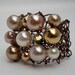 Copper Ivory Pearl Cocktail Ring Large Cluster of Pearls and Crystal Ring Big Wire Knit Jewelry