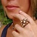 Copper Ivory Pearl Cocktail Ring Large Cluster of Pearls and Crystal Ring Big Wire Knit Jewelry