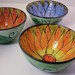 Handmade Majolica Earthenware Clay Pottery Small Serving Bowl Orange Yellow Lotus Flower / Clay Lick Creek Pottery
