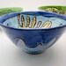 Handmade Ceramic Pottery Majolica Bowl Serving Earthenware Clay Lion Fish Blue and Yellow Gold