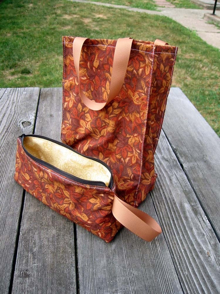 Reusable Fabric Lunch Bag and Zipper Pouch Pencil Case- Ready to Ship