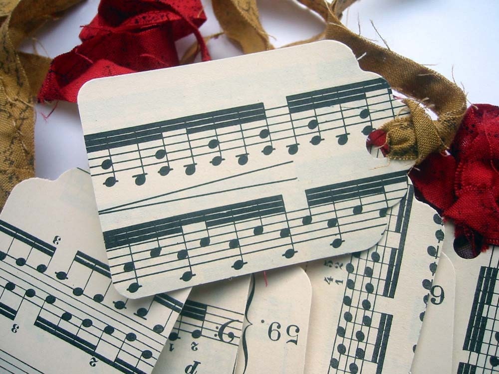 Music Gift Tags- Repurposed Vintage Sheet Music- Set of One Dozen