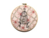 Aunt Bea's Bird Cage- Embroidery Hoop Wall Art