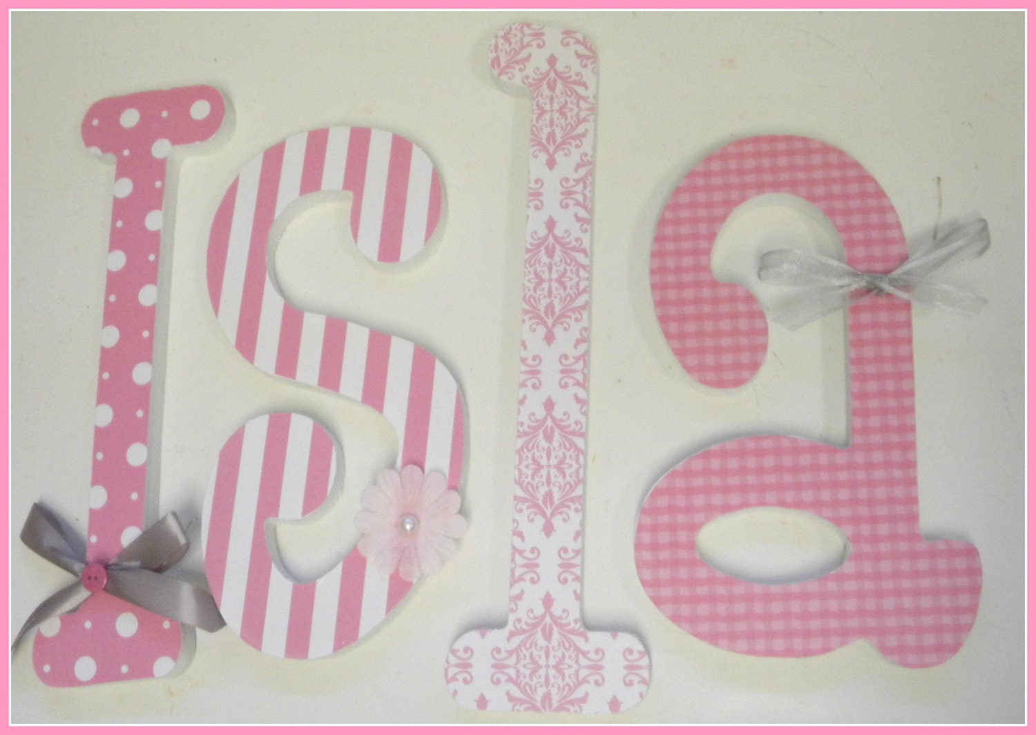 4 Wooden Nursery Letters -SIX INCH Whimsical Letters - set of 4