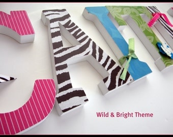 Baby Nursery Wall Letters - BRIGHT AND WILD Theme - Six inch freestanding letters-avail in any size or font in this shop