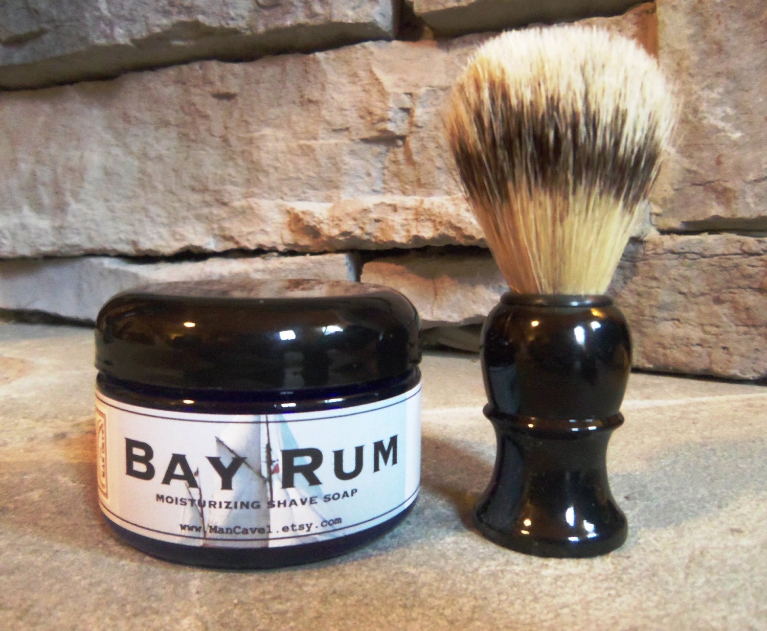 OLD FASHIONED SHAVE Soap in a Jar with Boar Bristle Brush - Choose Your Scent - by Man Cave Soapworks