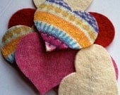 DIY Recycled Wool Felt Hearts 8 in 4 different colors patterns for Valentine crafting
