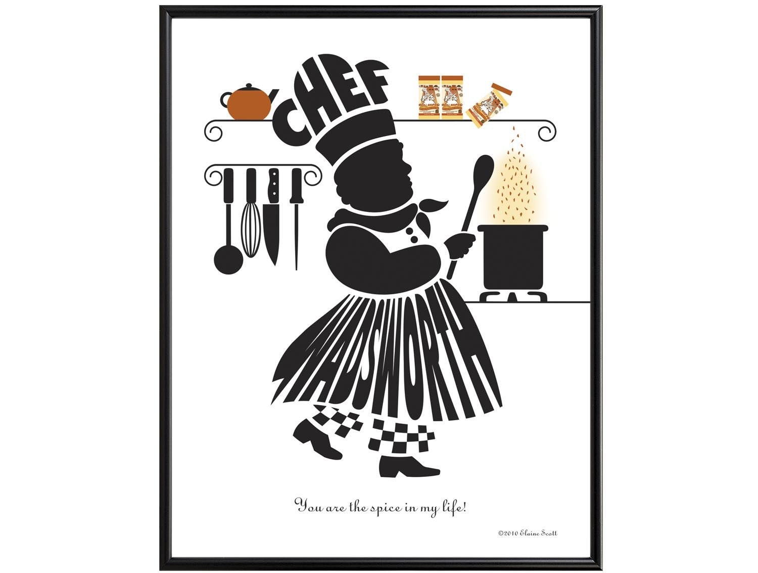Personalized Male Chef Print - Framed