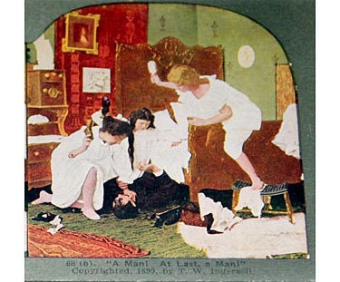 3 Stereoview Cards Looking for a Man