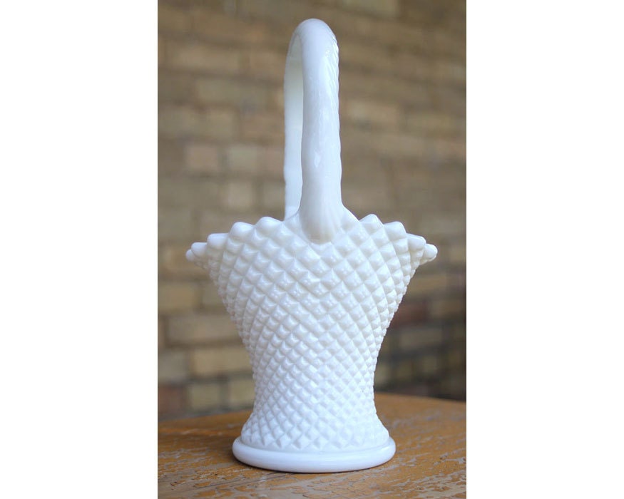 English Hobnail Milk Glass Basket Westmoreland