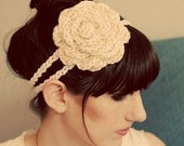 Wedding Headpiece, The Leila Rose Headband in Cream and Gold Sparkle