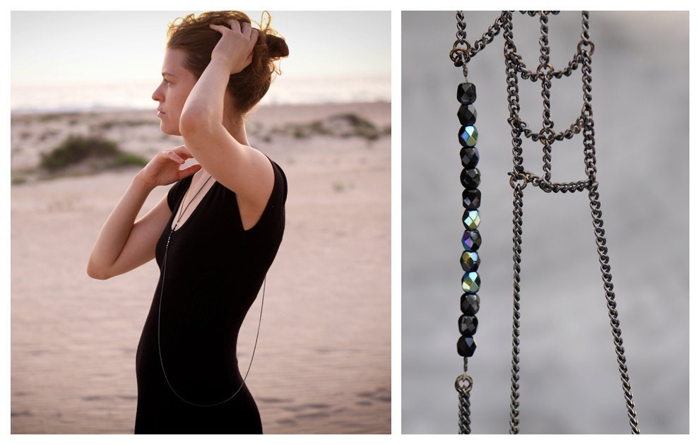 Gunmetal Body Chain with Iridescent Czech Crystal