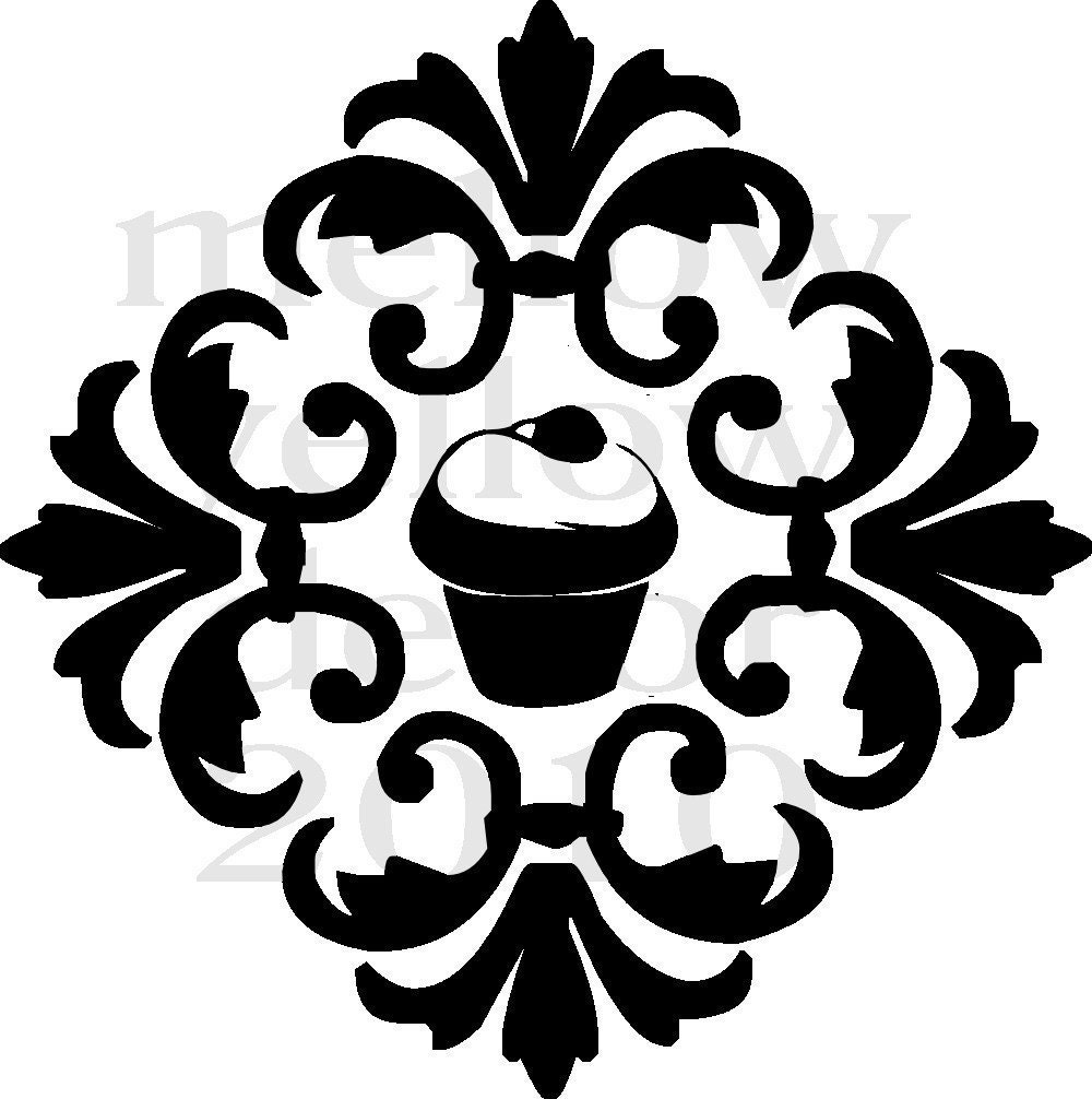 Damask Cupcake Monogram vinyl wall art