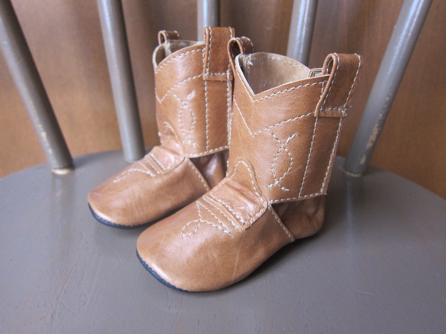 Baby's 1st Cowboy Boots Shoes in Caramel Brown Leather