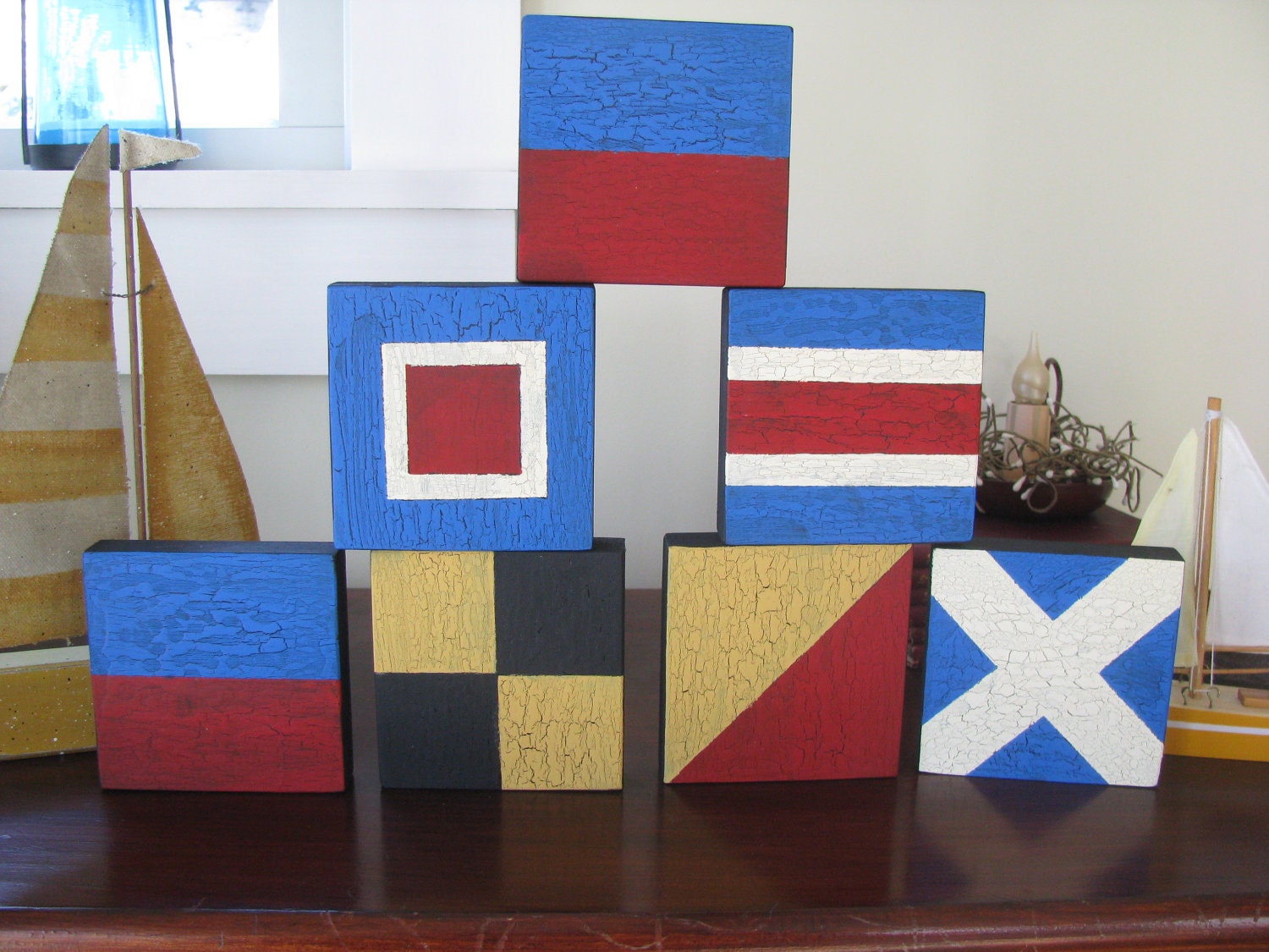FIVE Small Nautical Signal Flag Signs Initials Monogram