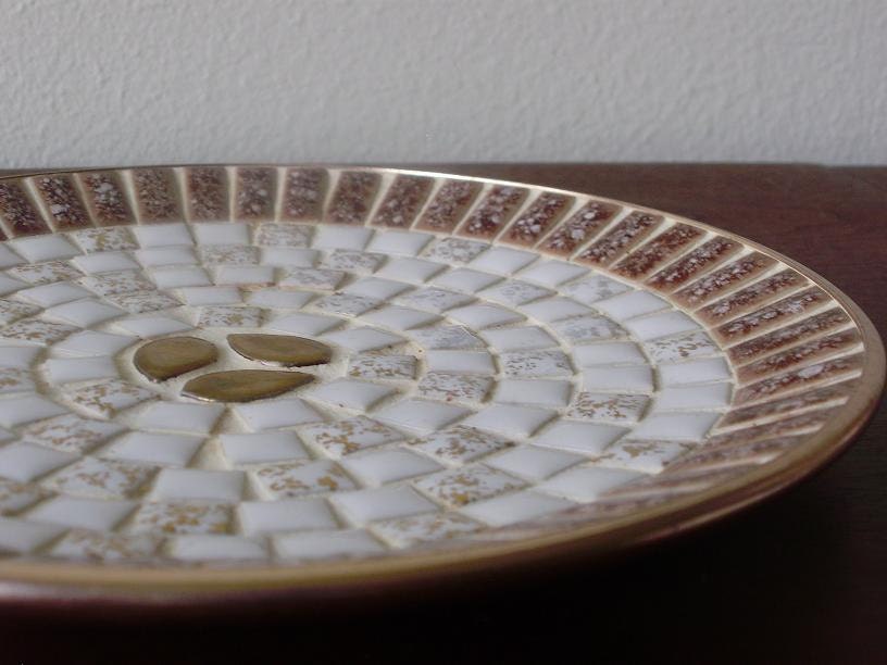 White and Brown Tiled Bowl/Plate