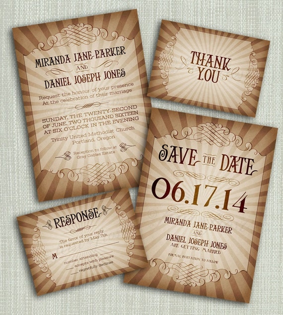 Printable Vintage Style Wedding Invitation Suite - DIY 4 Pieces Steampunk Il_570xn