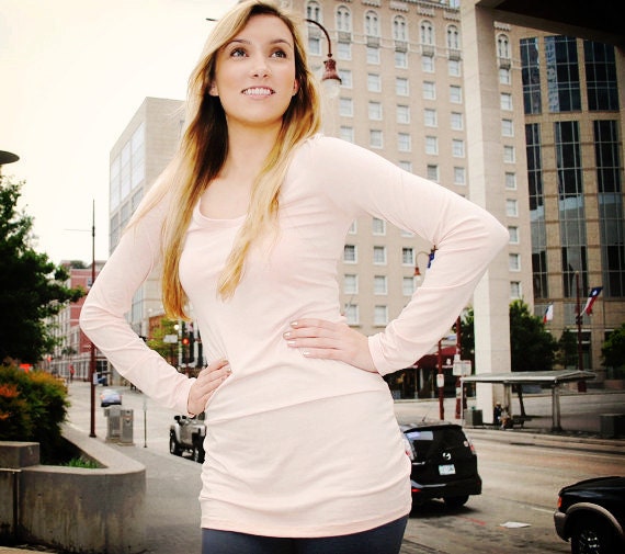 Top Hiphugger Tunic Womens Clothing Shirt in   Pale Pink Short or Long Sleeves