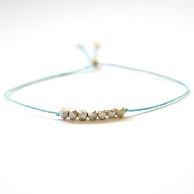 Silver wish bracelet.  Lucky Seven Wishes in pure silver and Irish linen cord -simple bead bracelet