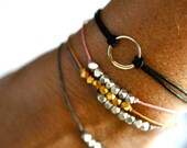 Wish bracelet - Fine silver nugget beads - delicate- Irish linen cord - simple bead bracelet