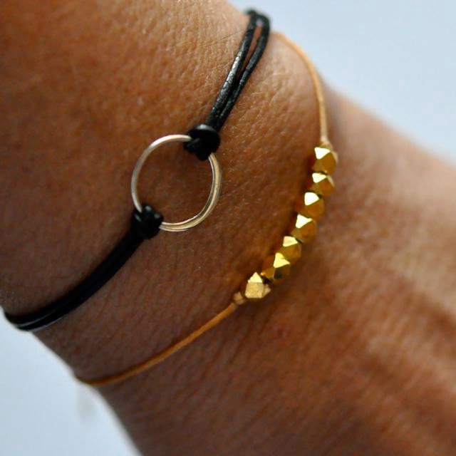 Wish bracelet. Gold facetted nuggets- Butterscotch Irish linen cord thread - delictate bracelet